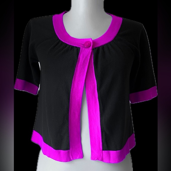 Loft (Ann Taylor) Combo Pink/Black Ribbon Dressy Tank and Cropped sweater set - Picture 5 of 12